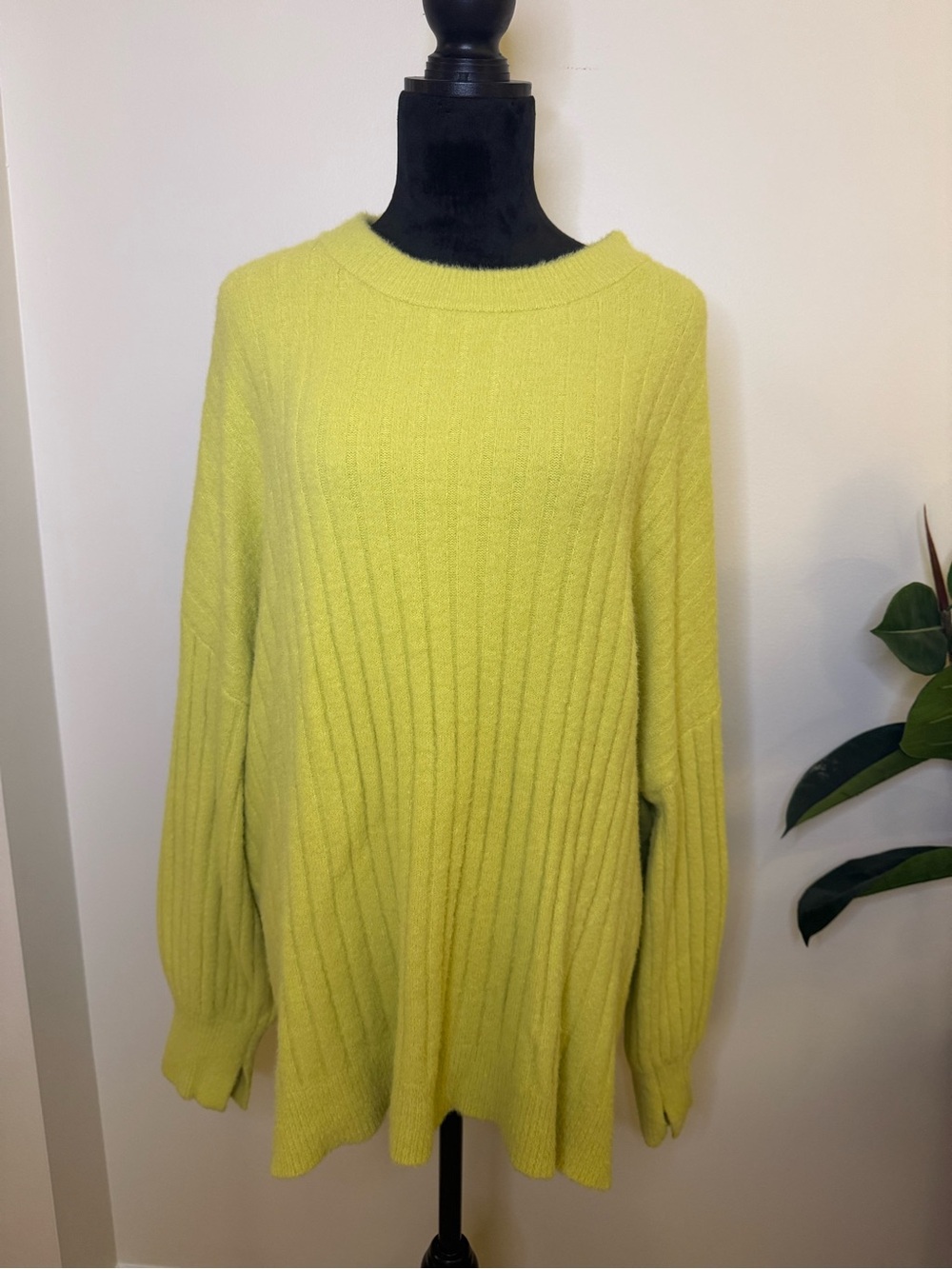 Aerie Crewneck Ribbed Sweater in Chartreuse - Casual Cozy Knit